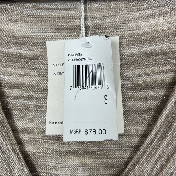 Kenzie NWT Metallic Gold Blouse V Neck Dolman Sleeves Banded Hem Size Small - Picture 5 of 5